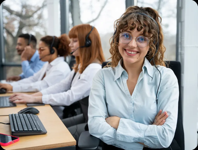 Zespół operatorów call center przy pracy